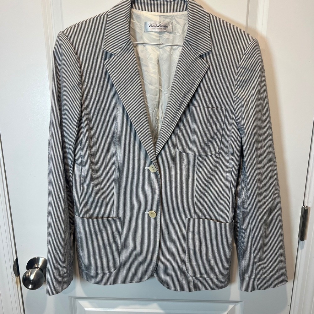 Brooks Brothers Seersucker Blazer Navy White Pinstripe Classic Sport Coat Womens